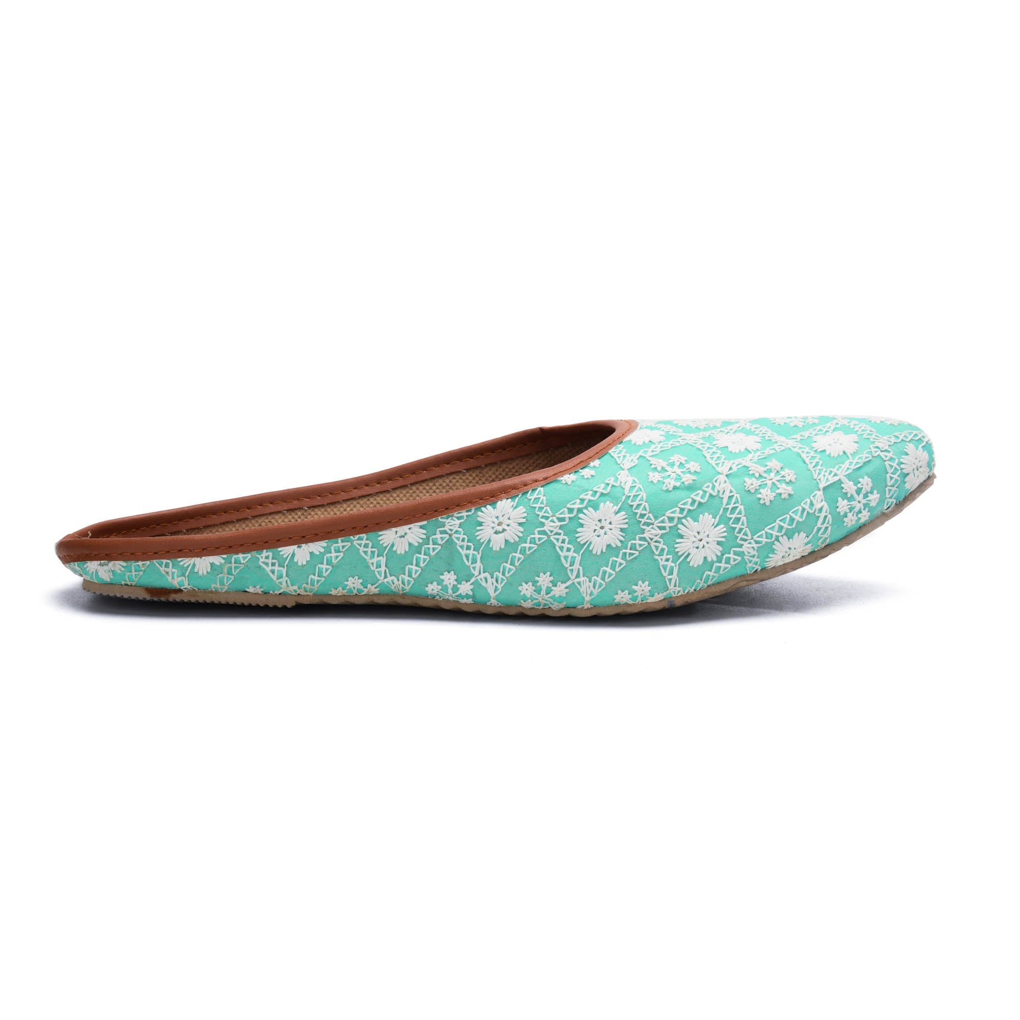 Sukriti Ethnic Traditional Handcrafted Latest Flower design Embroidery Rajasthani Light green Jutti | Nagra | Mojari | Shoes for Women & Girls