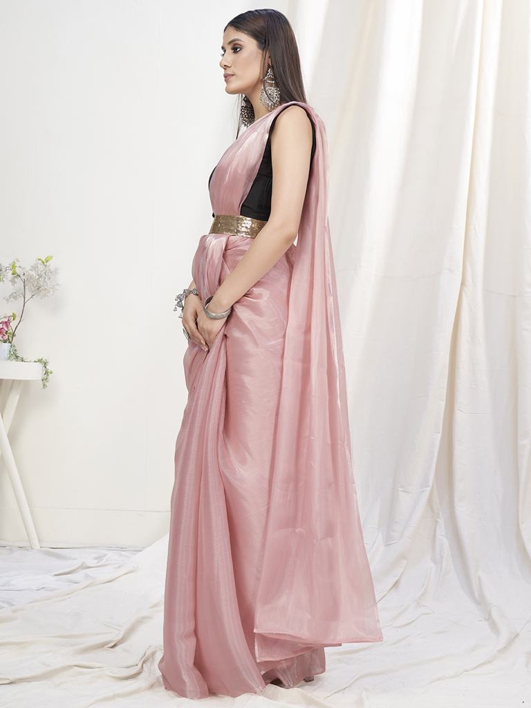 Pale Pink Pre-Stitched Blended Silk Saree