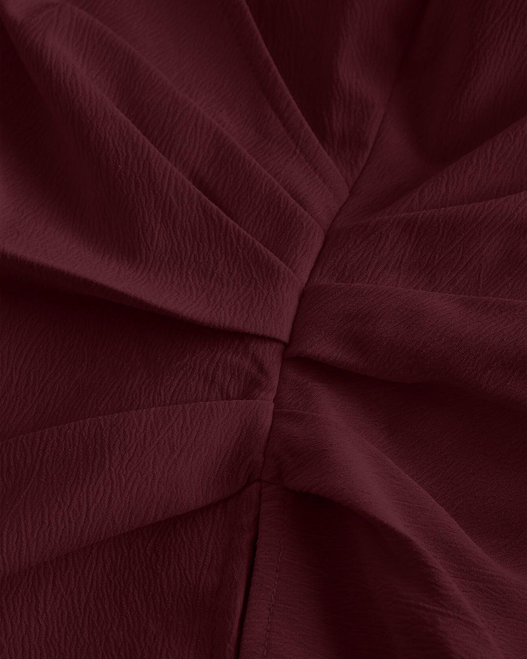 Party V Neck Wrap Style Long Sleeve Top in Maroon