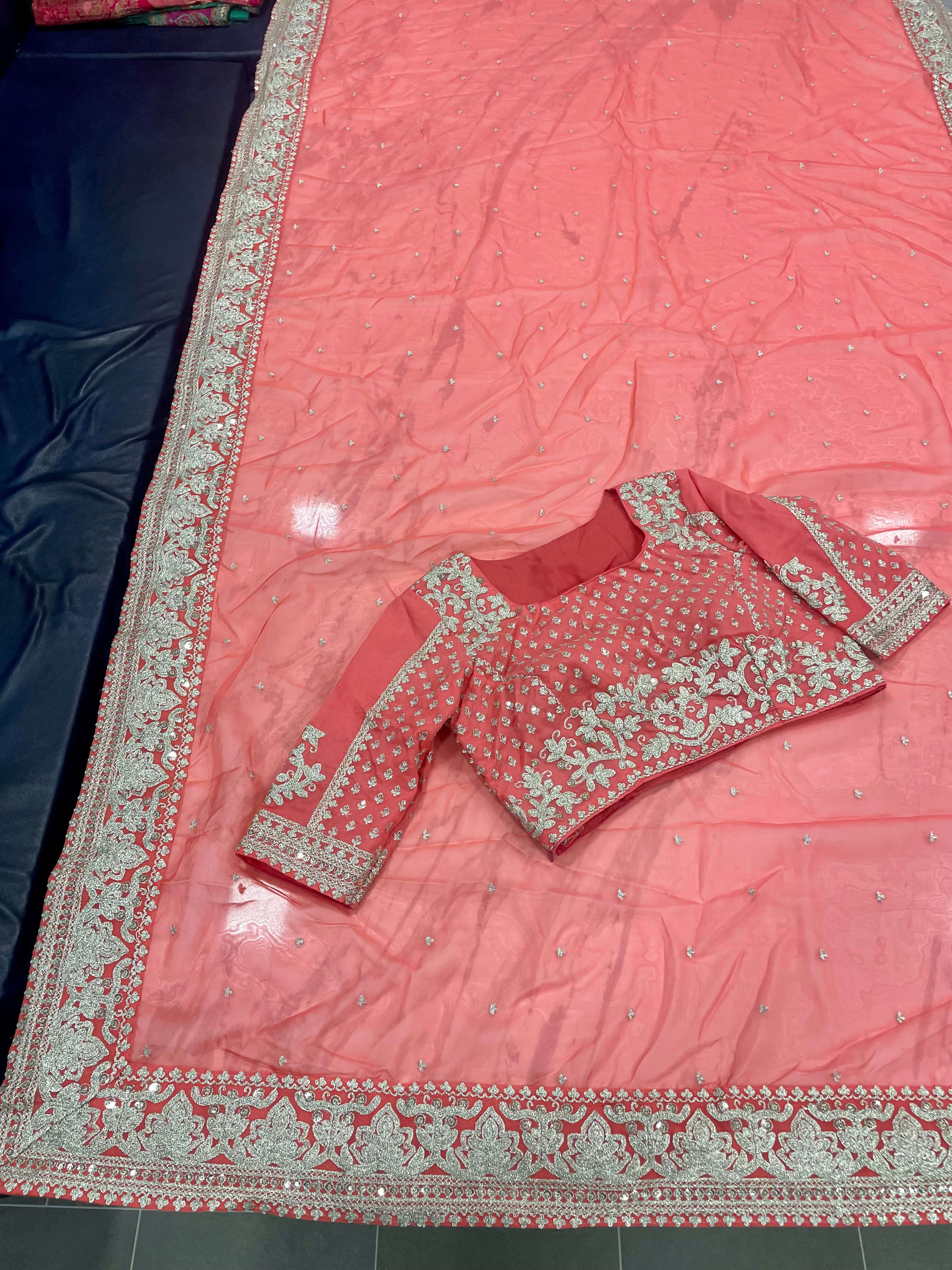 Peach Saree in Organza Silk With Dori And Sequence Work