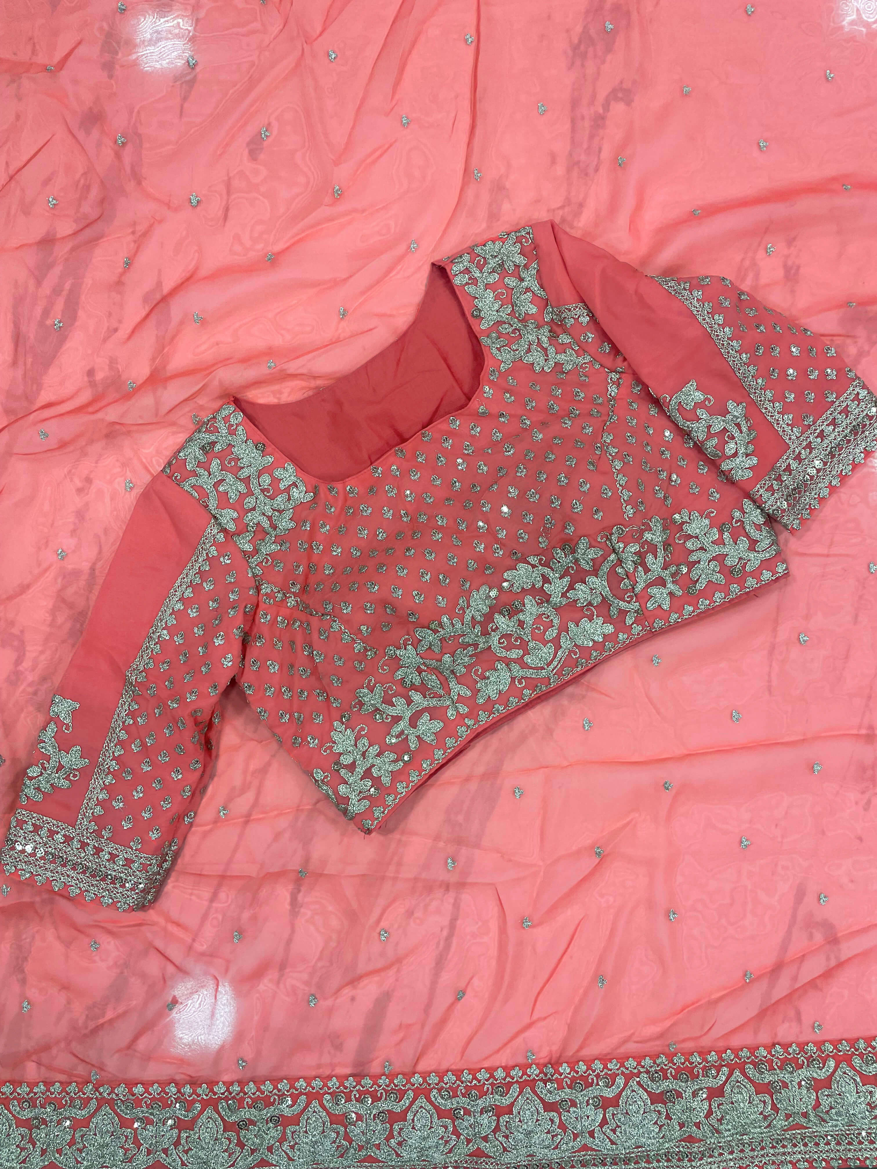 Peach Saree in Organza Silk With Dori And Sequence Work
