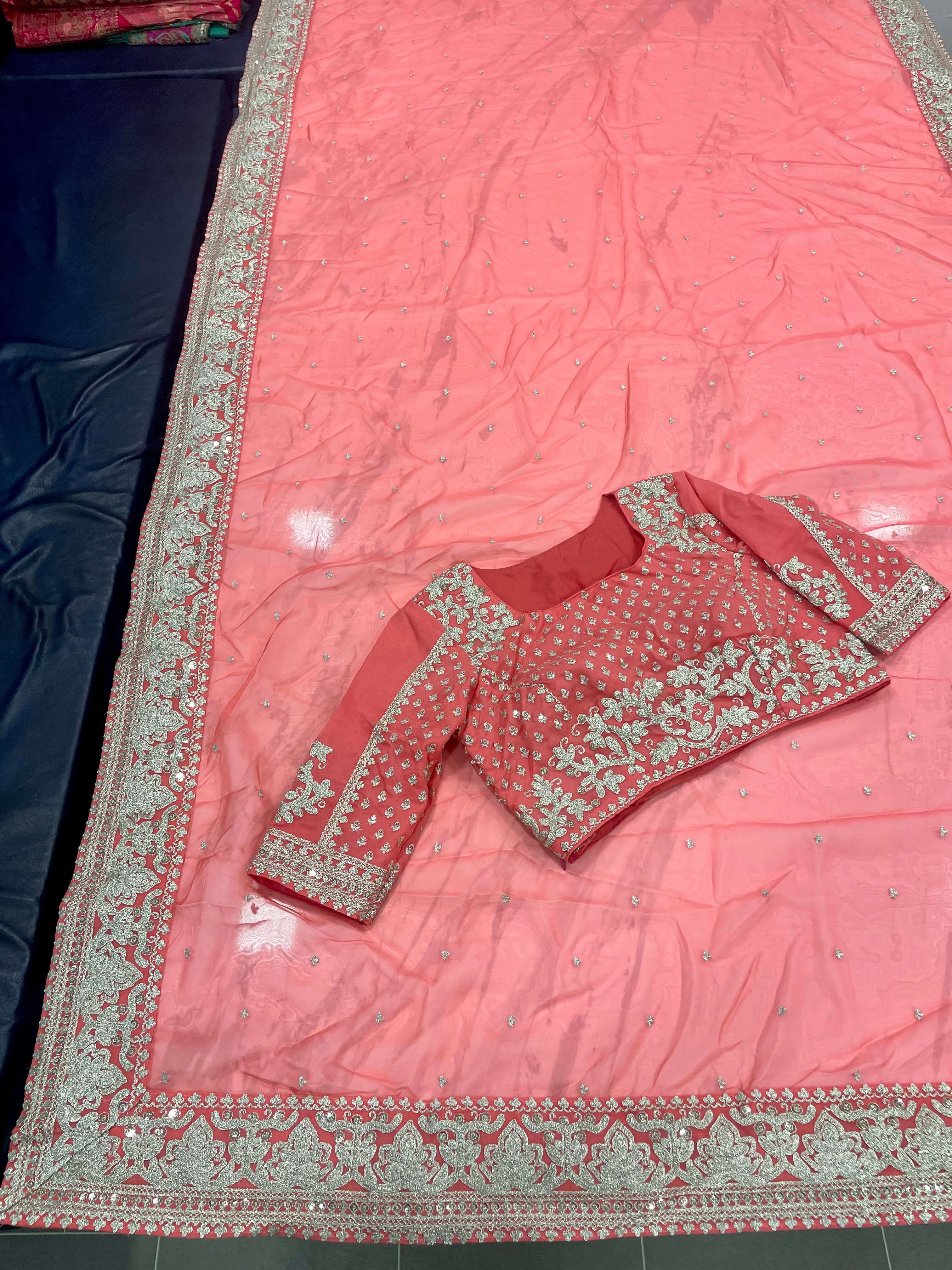 Peach Saree in Organza Silk With Dori And Sequence Work