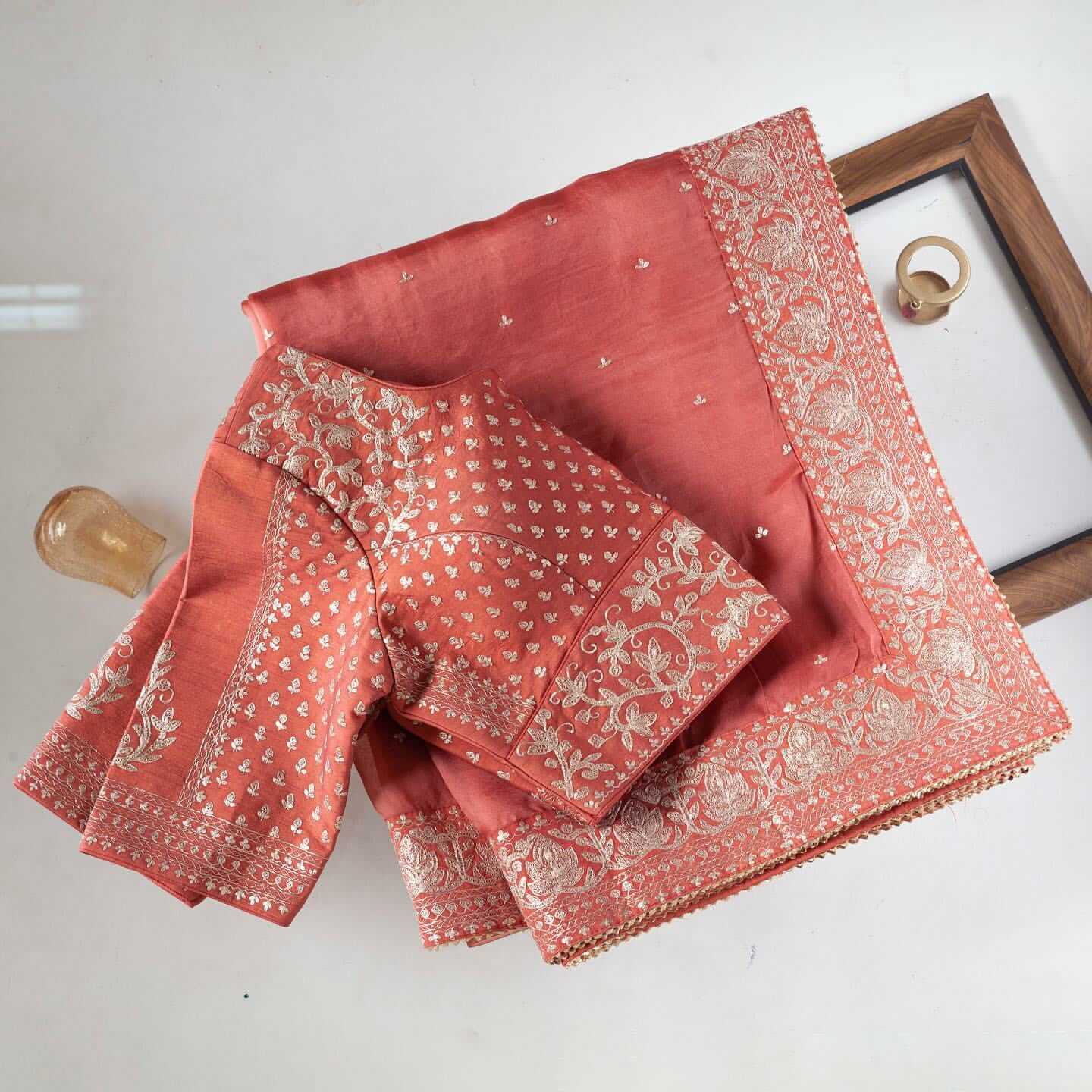 Peach Saree in Organza Silk With Dori And Sequence Work