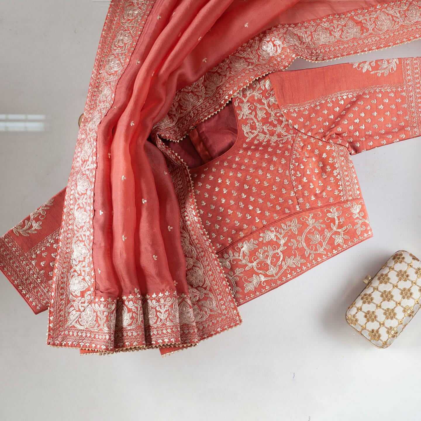Peach Saree in Organza Silk With Dori And Sequence Work