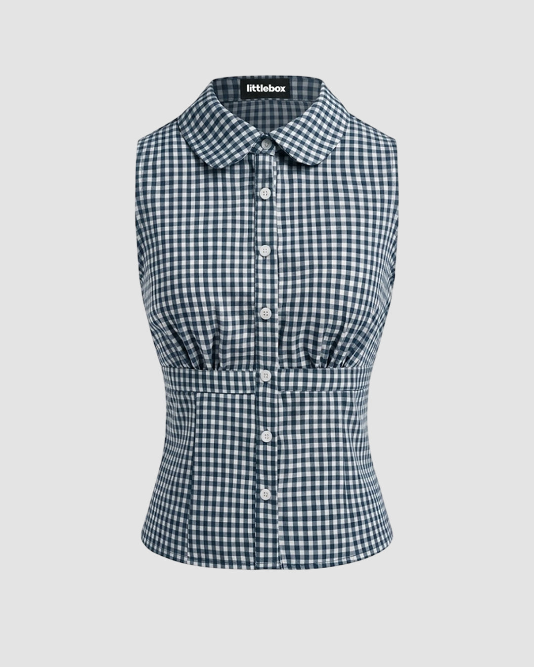 Peter Pan Collar Gingham Knotted Tank Top