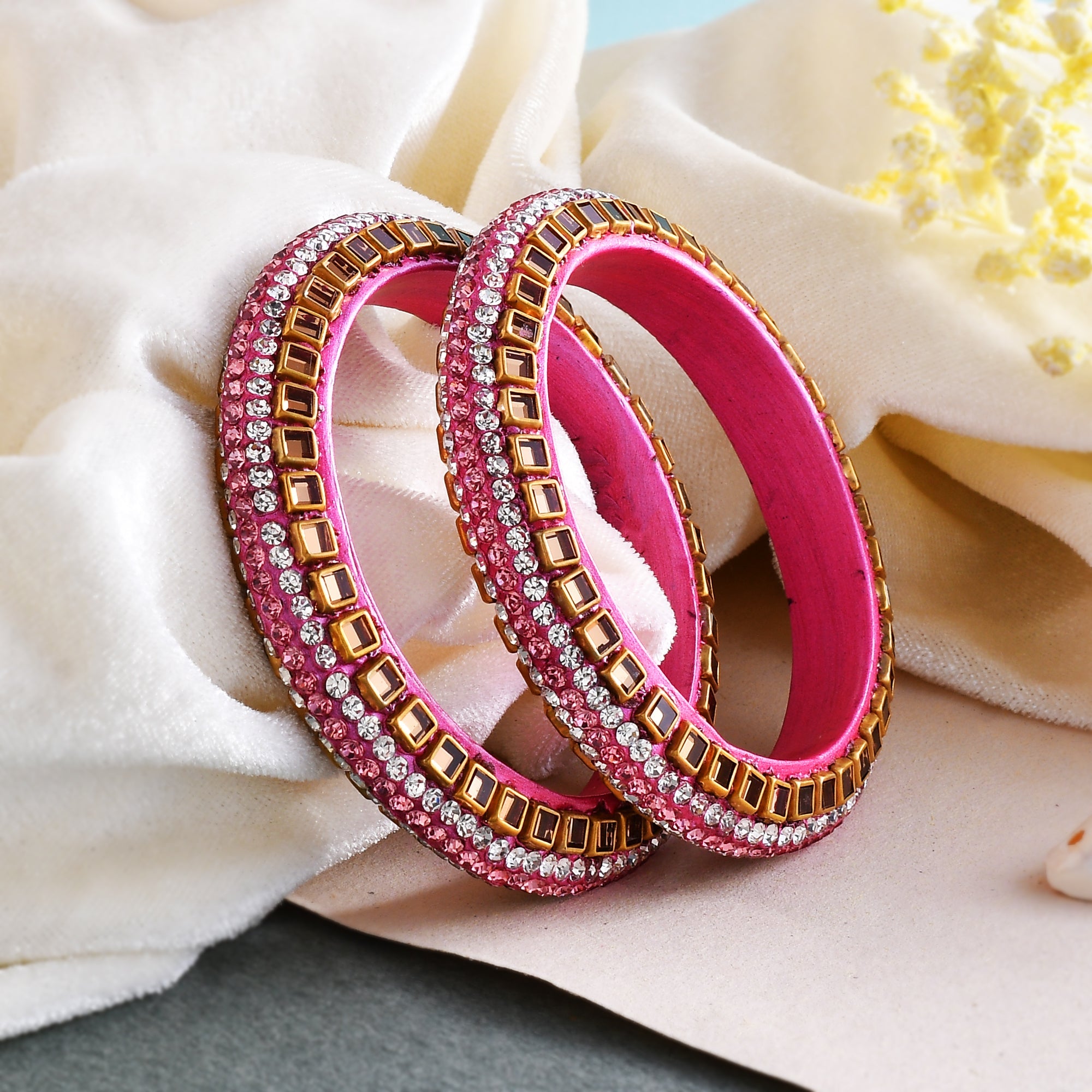 Sukriti Kundan Pink Lac Bangle - Set of 2