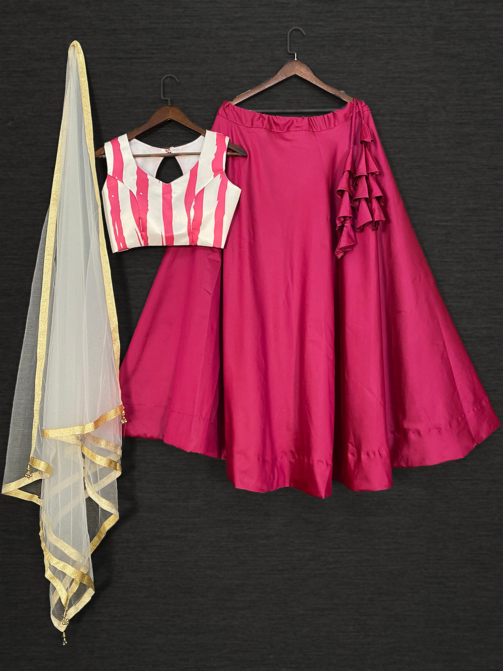 Pink Color Plain Taffeta Satin Silk Lehenga Choli Set
