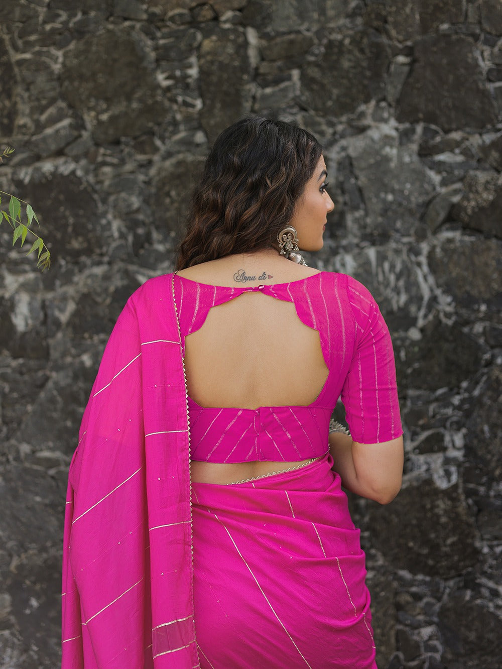 Pink Color Sequins And Zari Work Viscose Chanderi Saree