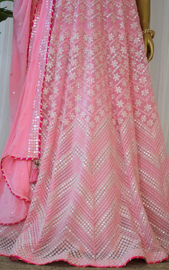 Pink Lehenga Choli in Georgette With Sequence and Mirror Work