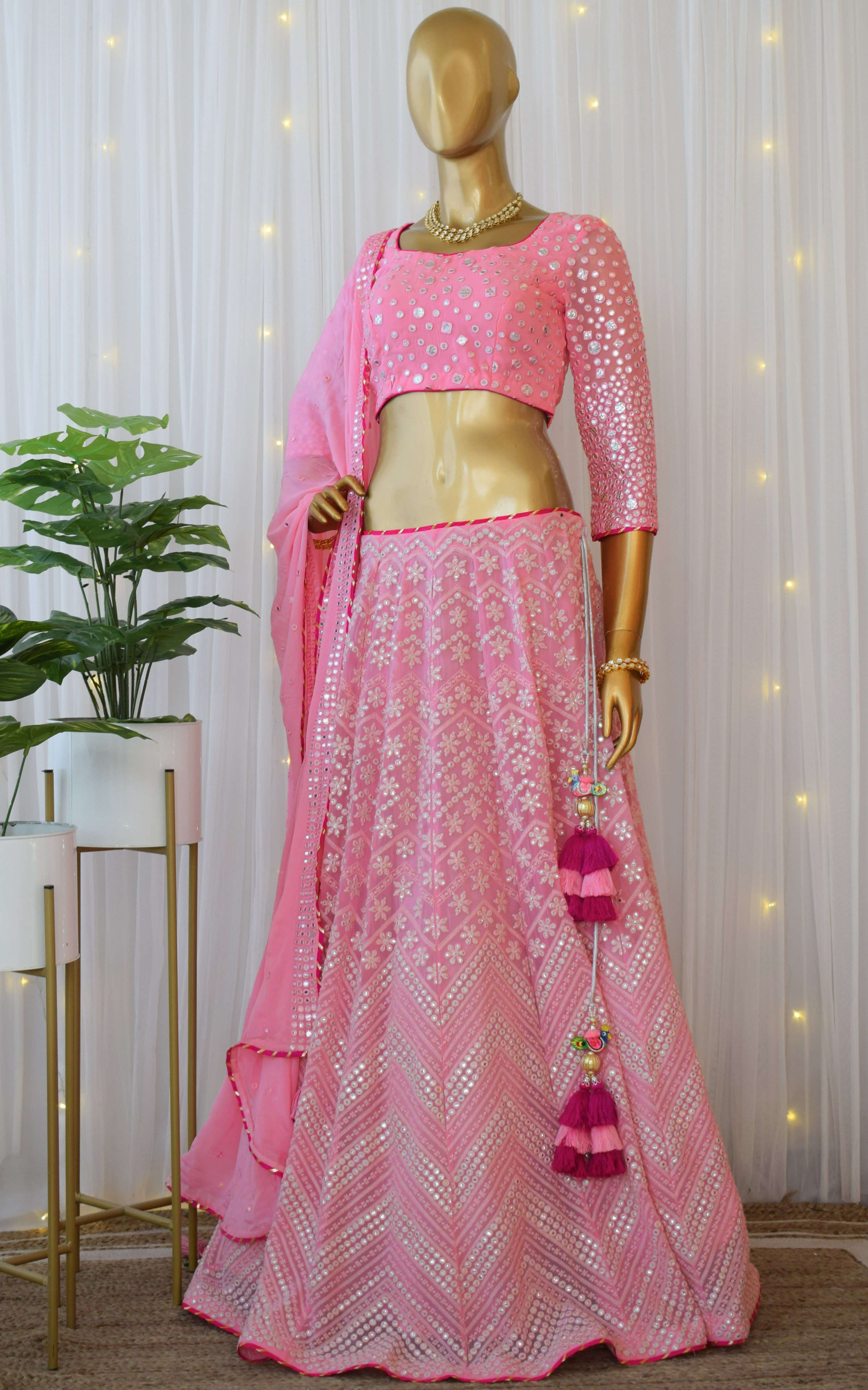Pink Lehenga Choli in Georgette With Sequence and Mirror Work