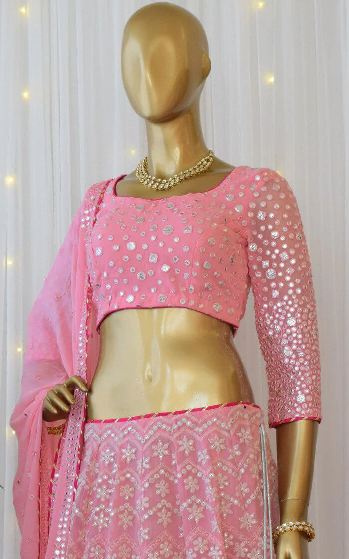 Pink Lehenga Choli in Georgette With Sequence and Mirror Work