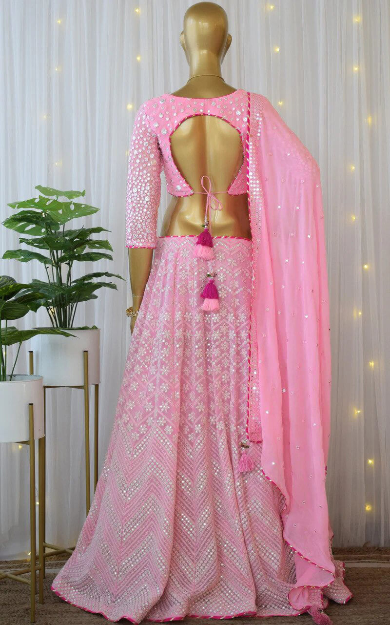 Pink Lehenga Choli in Georgette With Sequence and Mirror Work