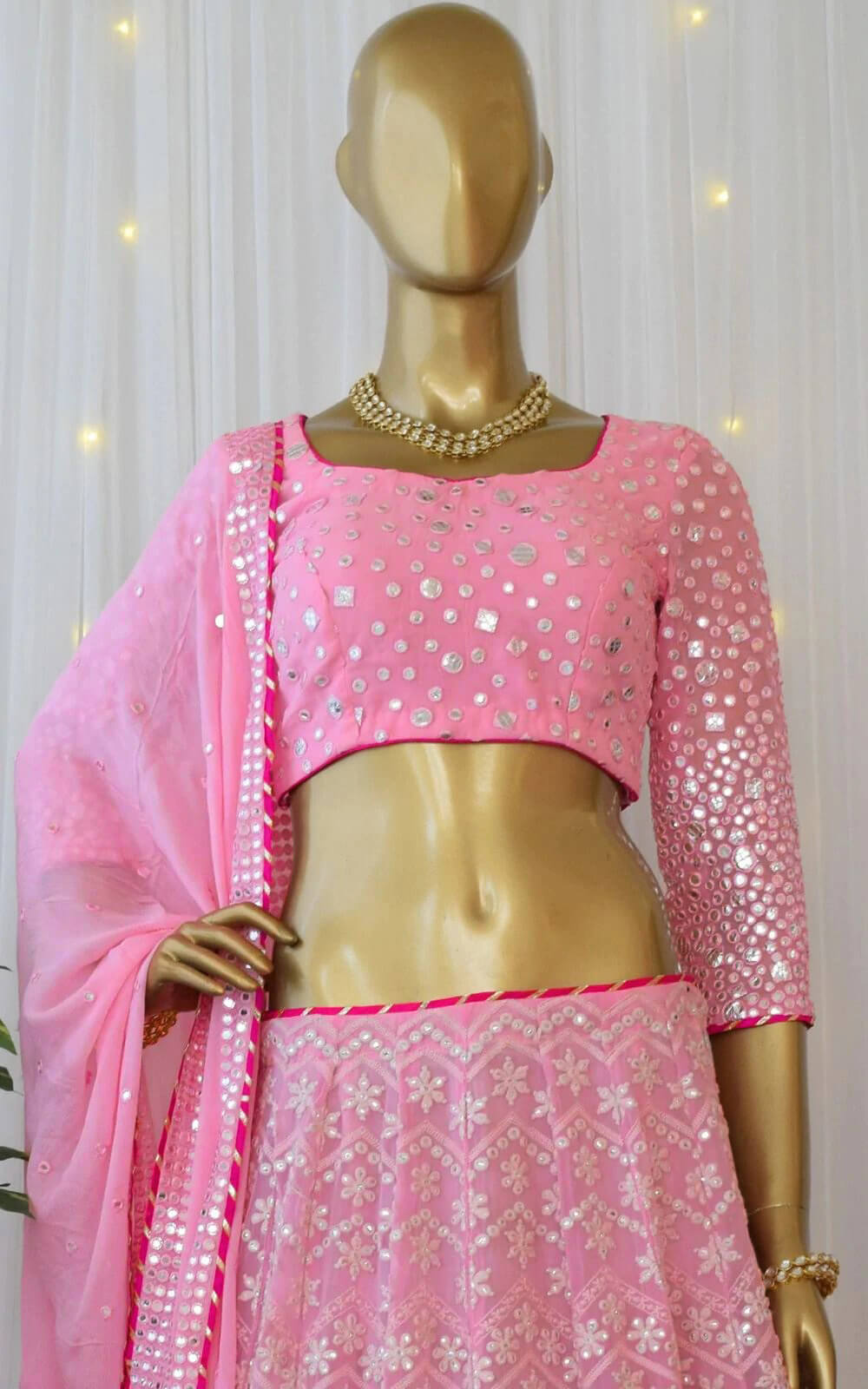 Pink Lehenga Choli in Georgette With Sequence and Mirror Work
