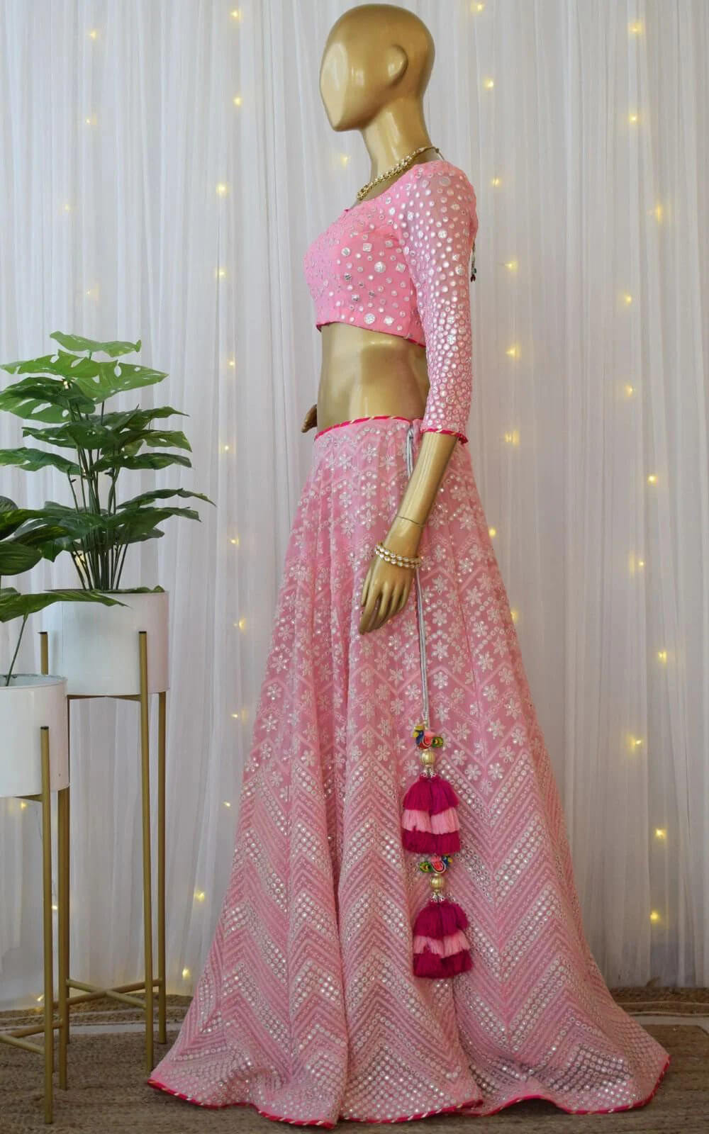 Pink Lehenga Choli in Georgette With Sequence and Mirror Work