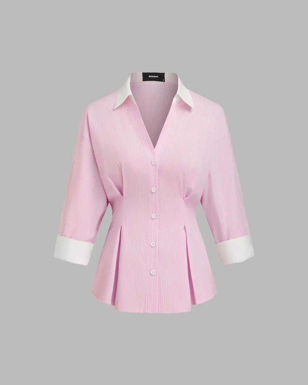 Pink Peplum Button-Down Shirt with Contrast Cuffs
