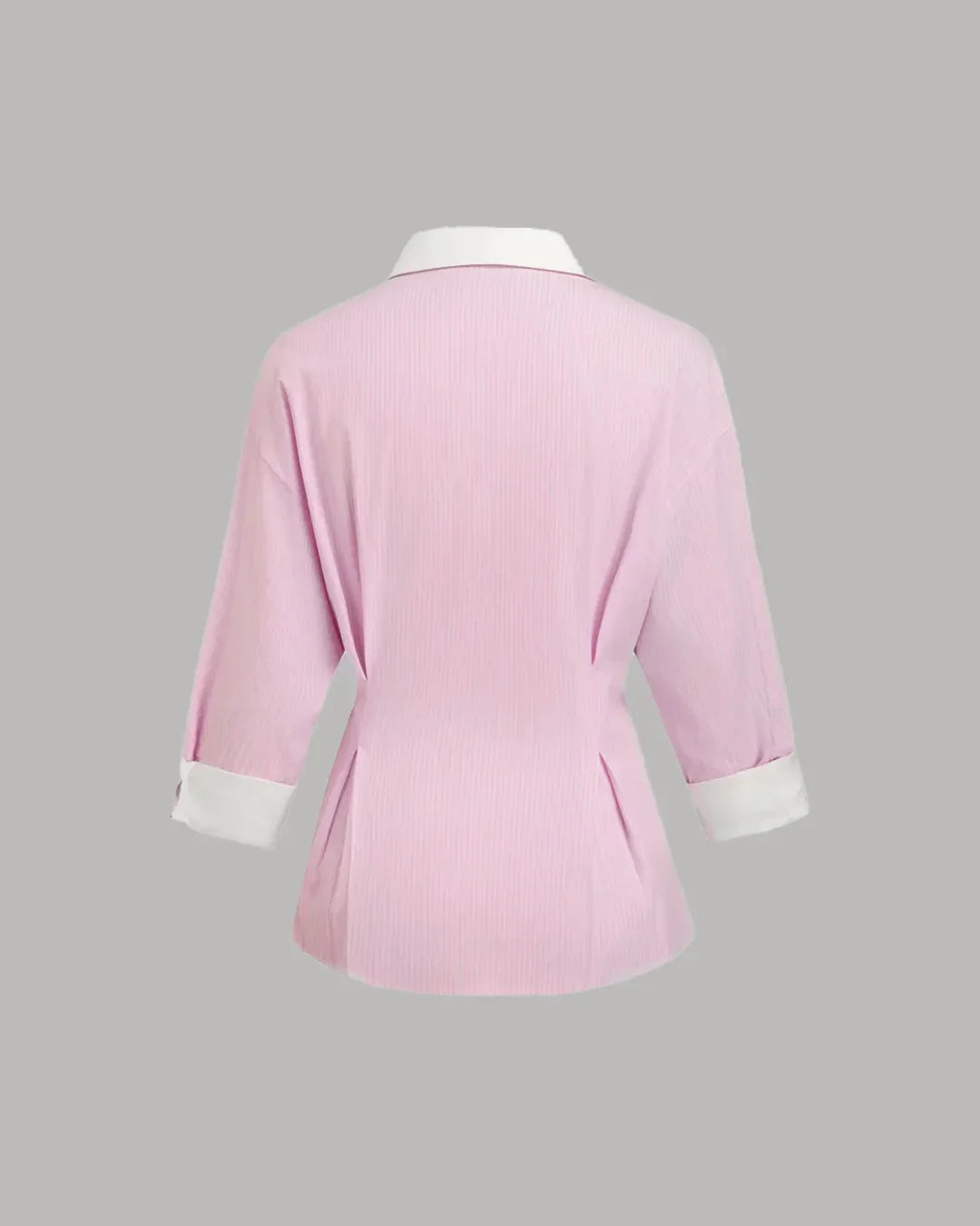 Pink Peplum Button-Down Shirt with Contrast Cuffs