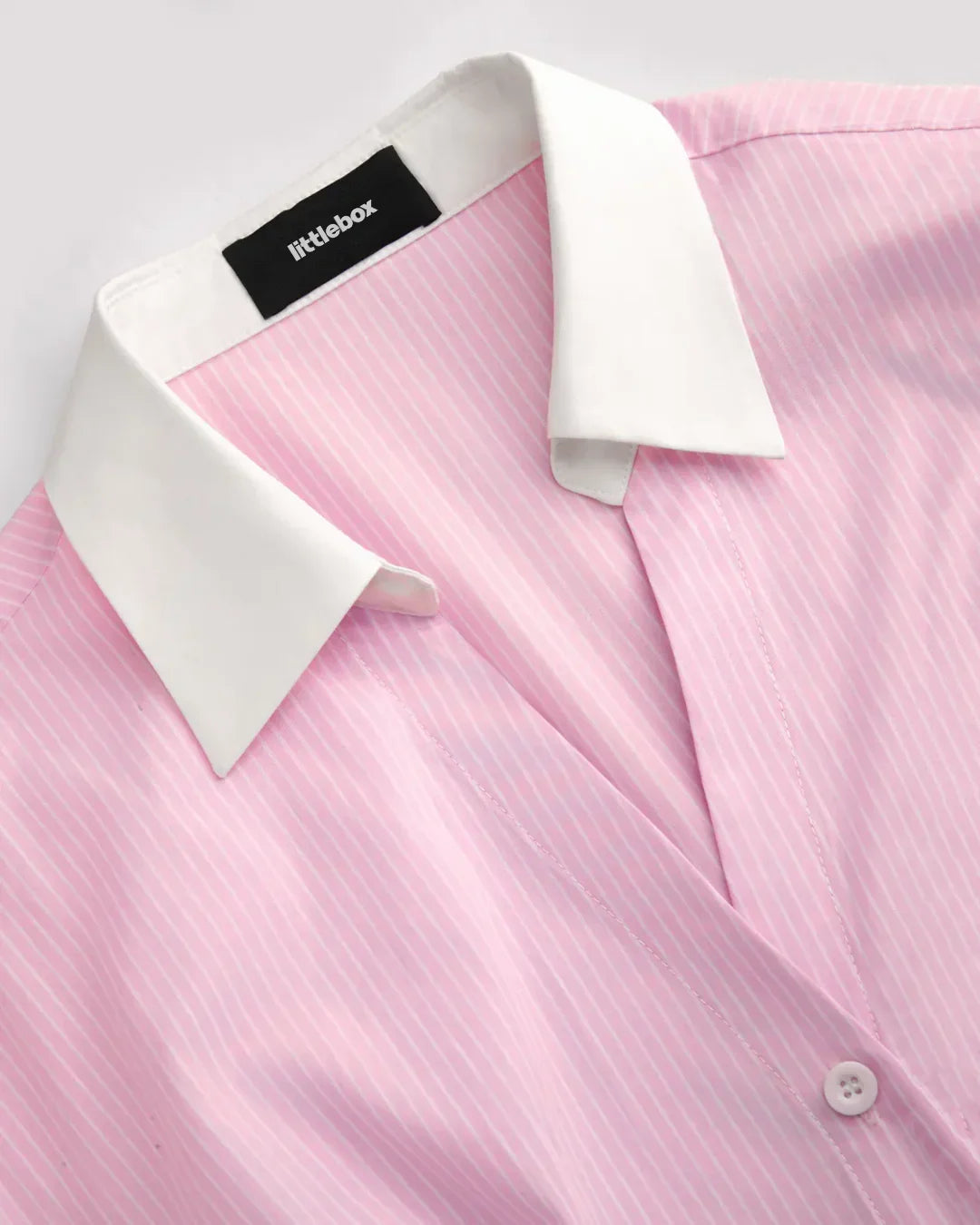 Pink Peplum Button-Down Shirt with Contrast Cuffs