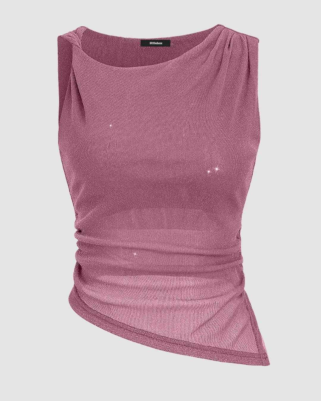 Pink Ruched Side Asymmetric Hem Tank Top
