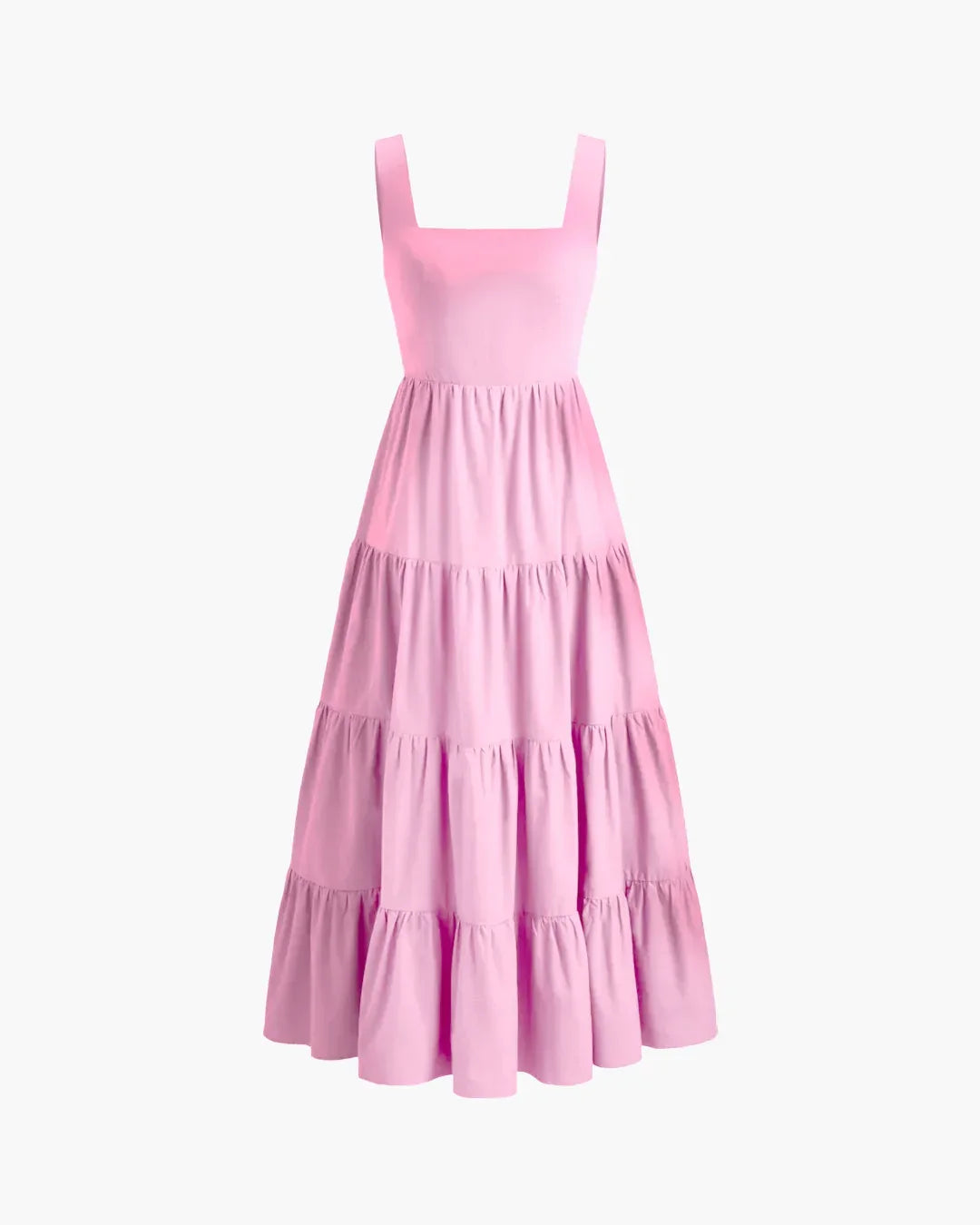 Pink Square Neck Tiered Midi Dress