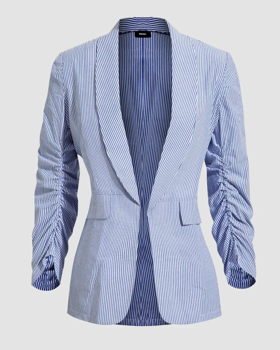 Pinstripe Blazer with Ruched Sleeves