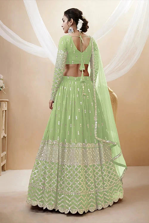 Pista Color Gerogette a Line Exclusive Embroidered Lehenga Choli
