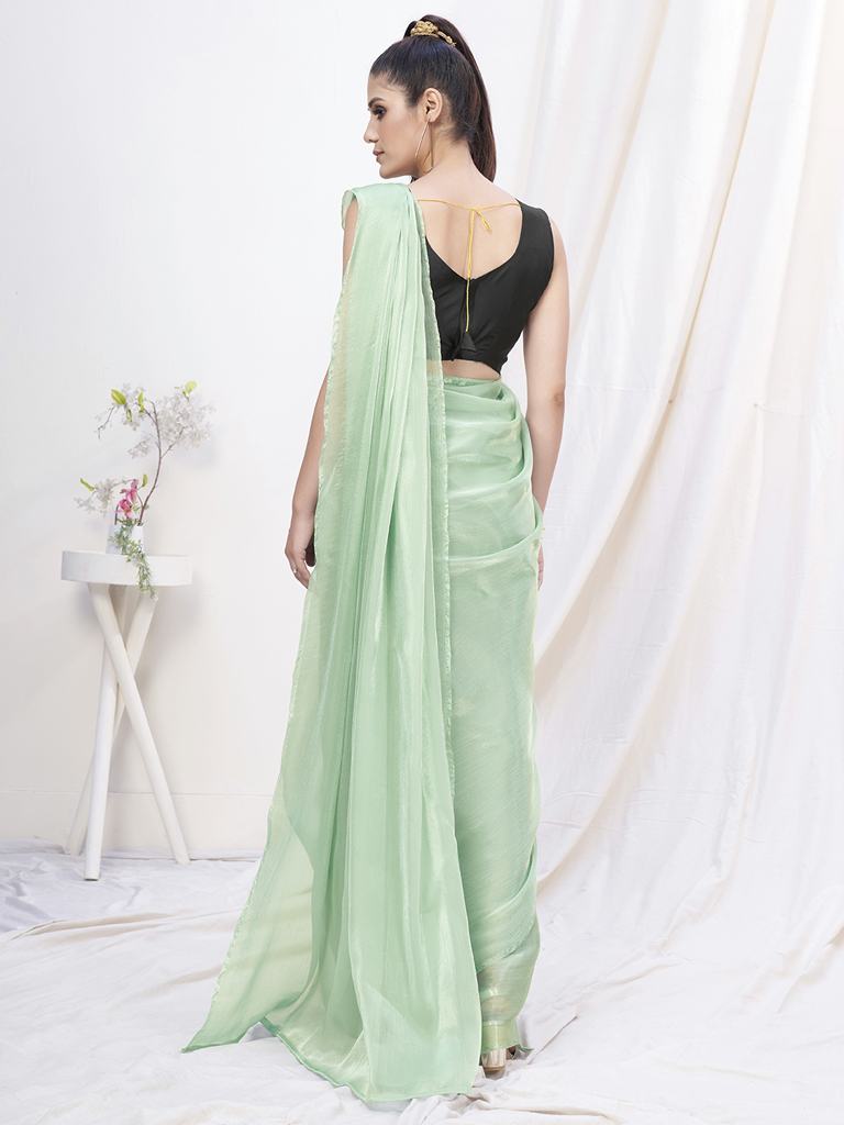 Pistachio Green Pre-Stitched Blended Silk Saree