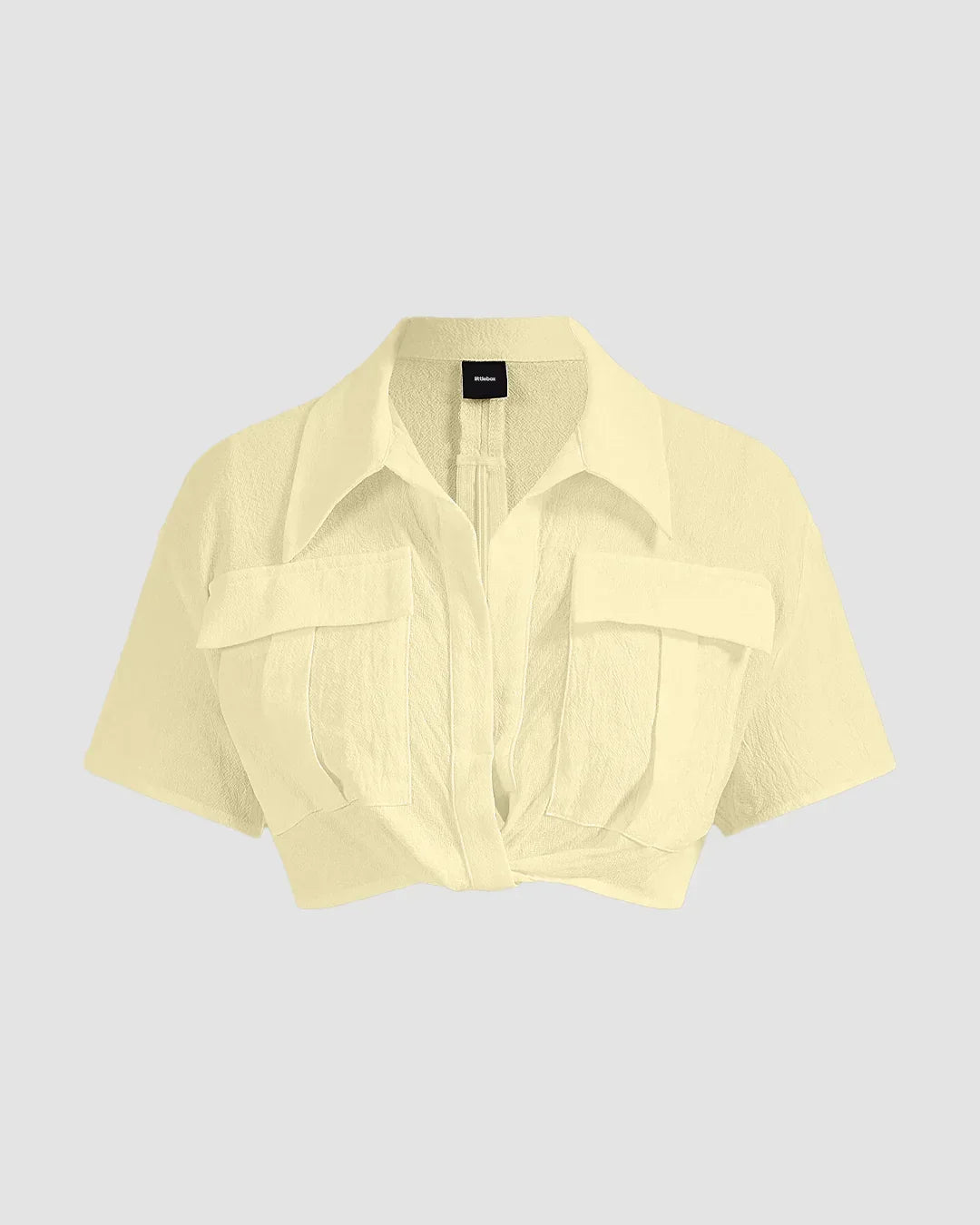 Pleated Button-Up Crop Top in French Vanilla