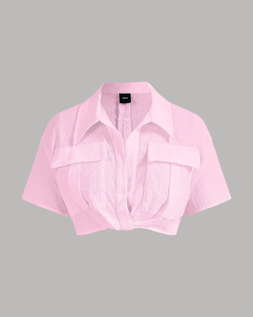 Pleated Button-Up Crop Top in Pink