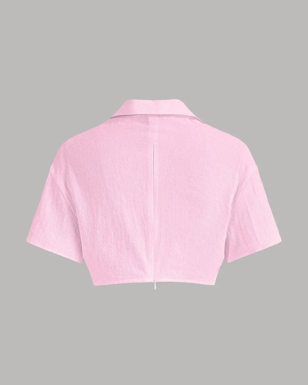 Pleated Button-Up Crop Top in Pink