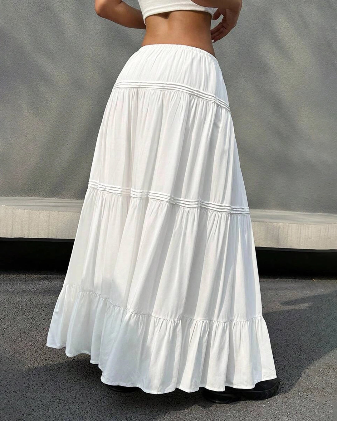 Pleated Flared Skirt in White