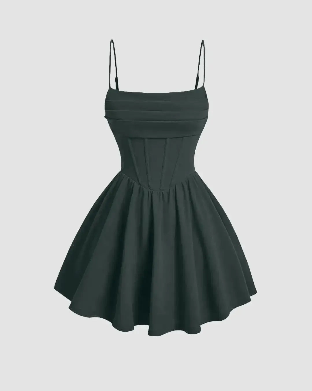 Pleated Waist Cami Short Dress In Olive Green