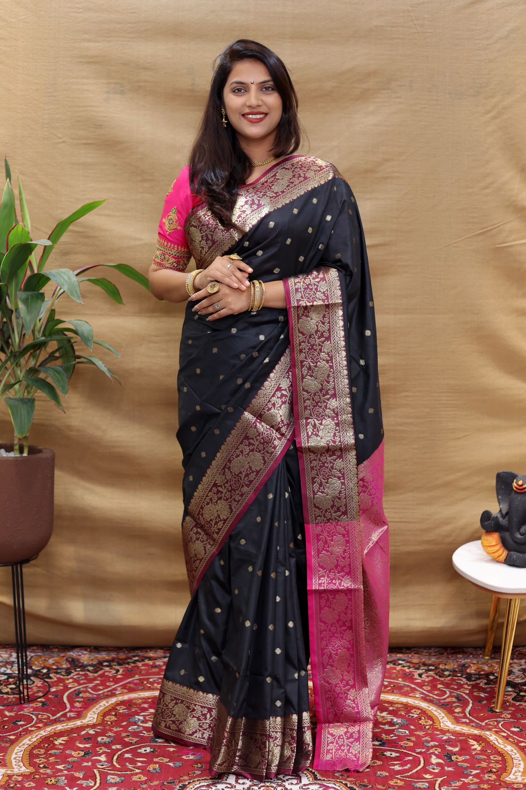 Seraglio Black Soft Banarasi Silk Saree With Divine Blouse Piece