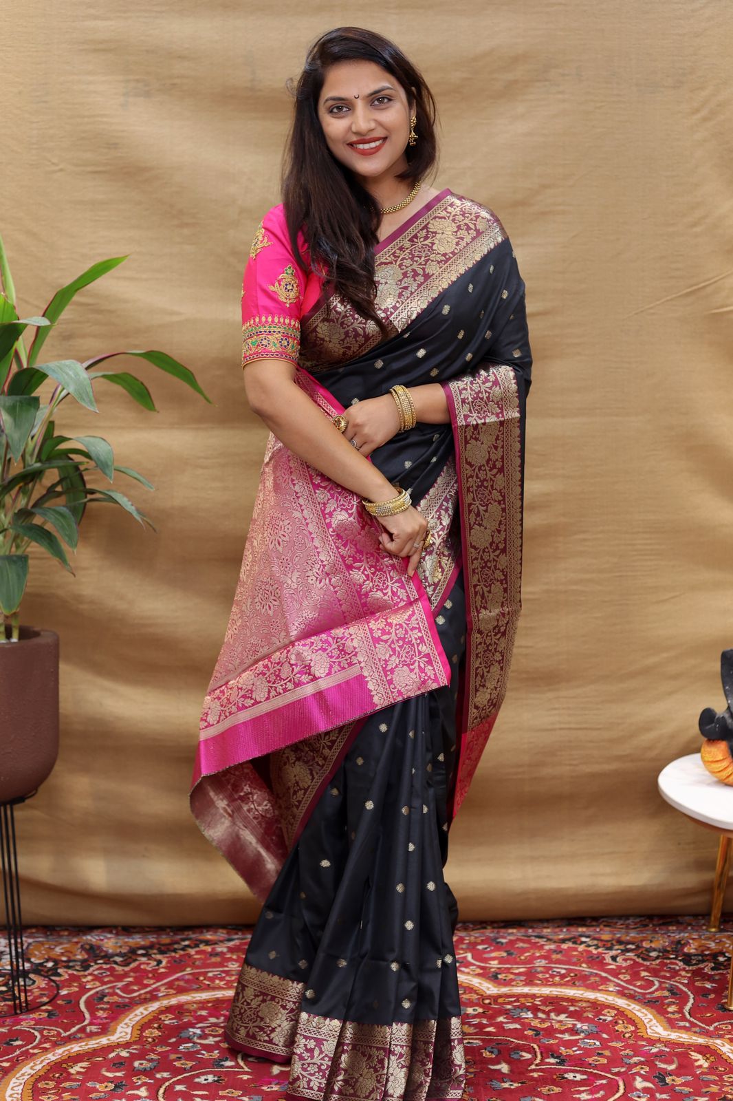 Seraglio Black Soft Banarasi Silk Saree With Divine Blouse Piece