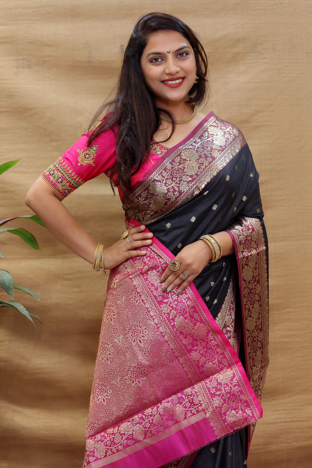 Seraglio Black Soft Banarasi Silk Saree With Divine Blouse Piece