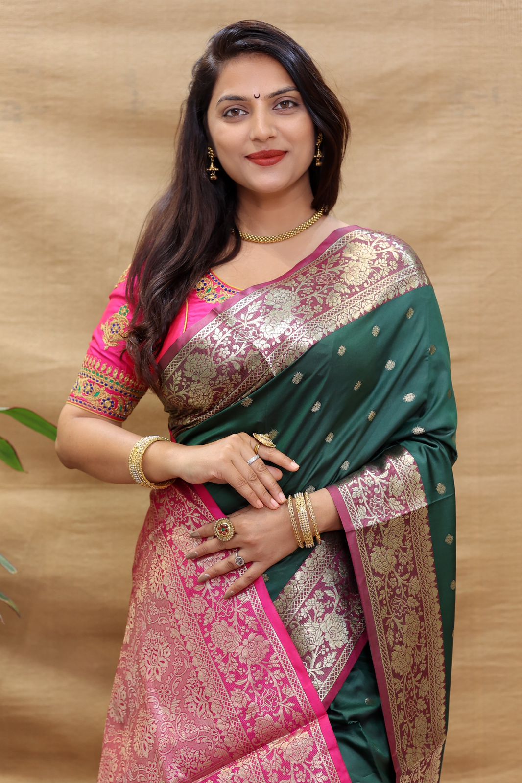 Palimpsest Dark Green Soft Banarasi Silk Saree With Stunner Blouse Piece