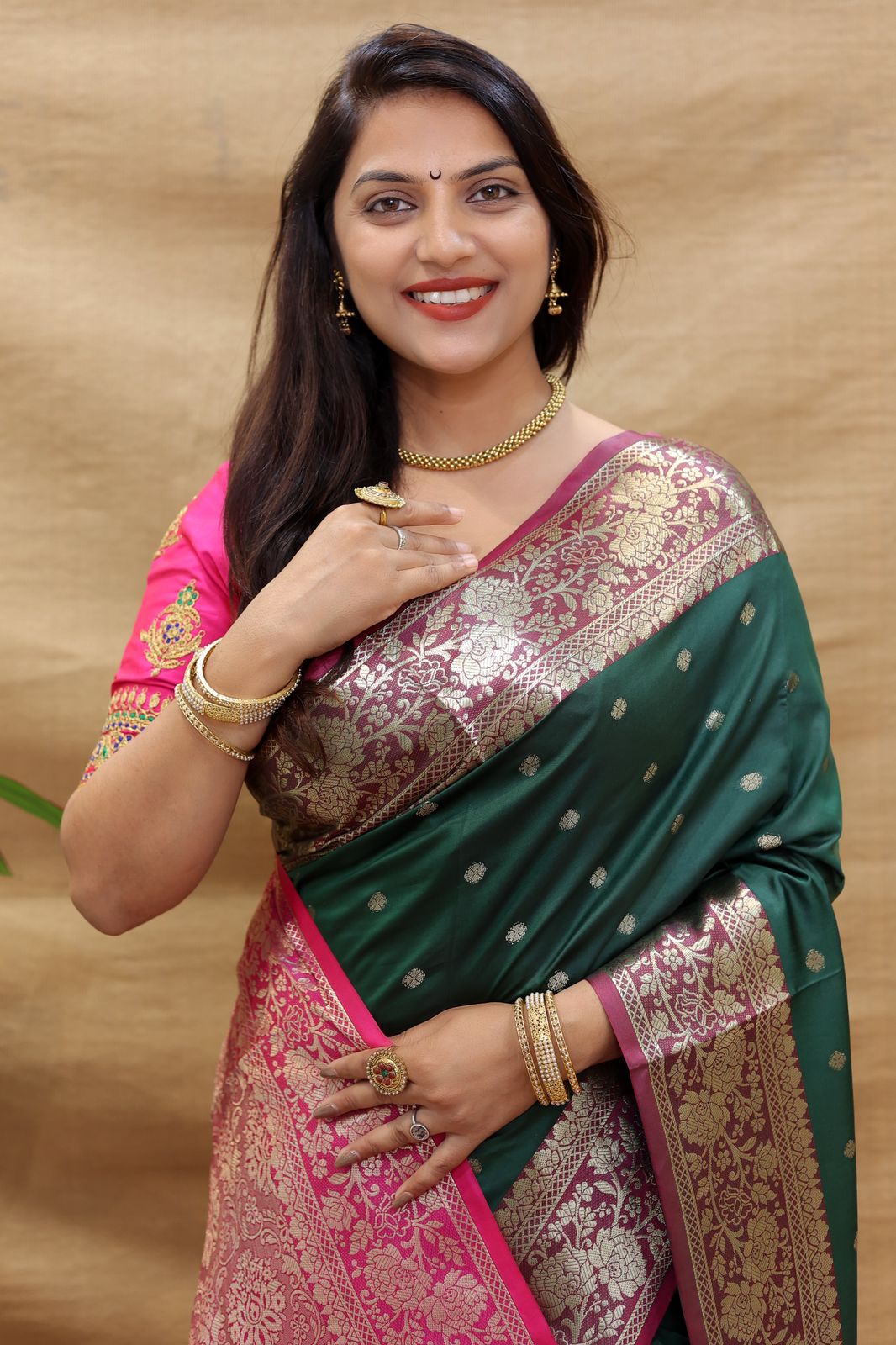 Palimpsest Dark Green Soft Banarasi Silk Saree With Stunner Blouse Piece