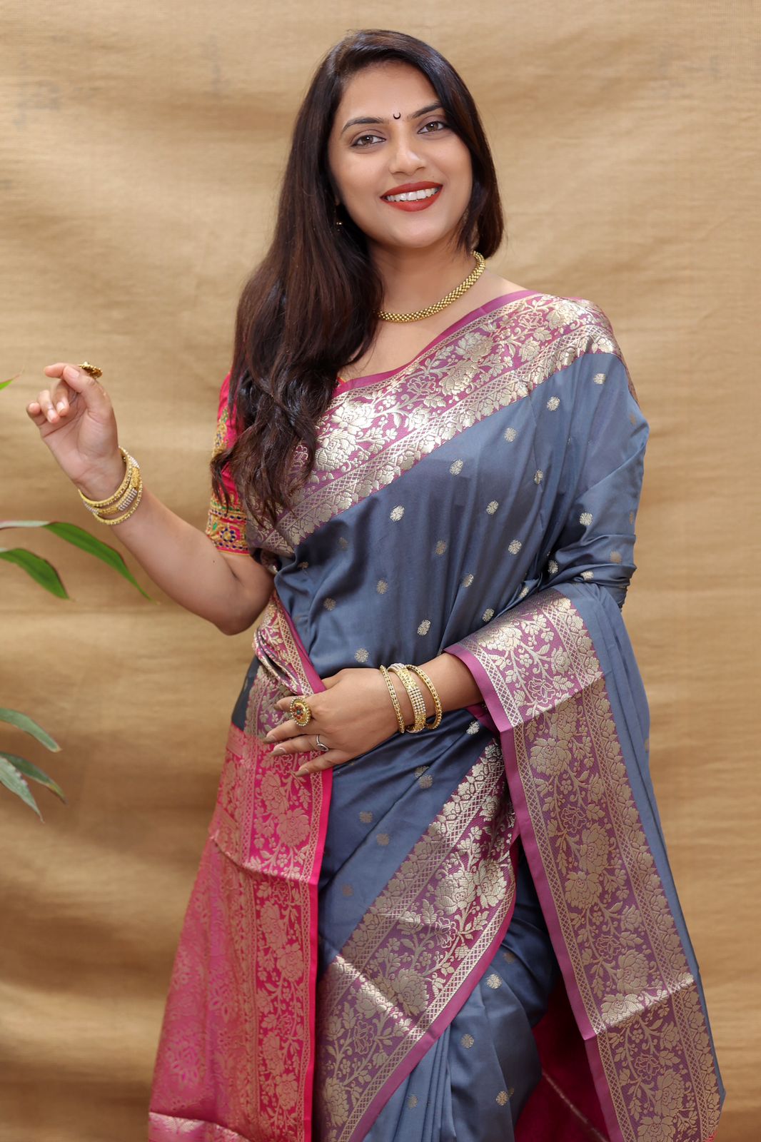 Transcendent Grey Soft Banarasi Silk Saree With Engrossing Blouse Piece