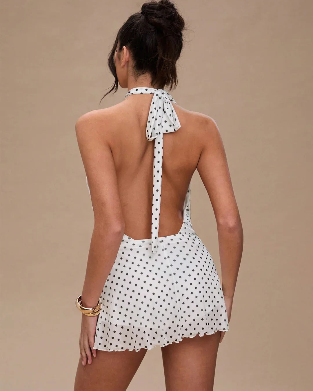 Polka Dot Printed Halter Mini Dress