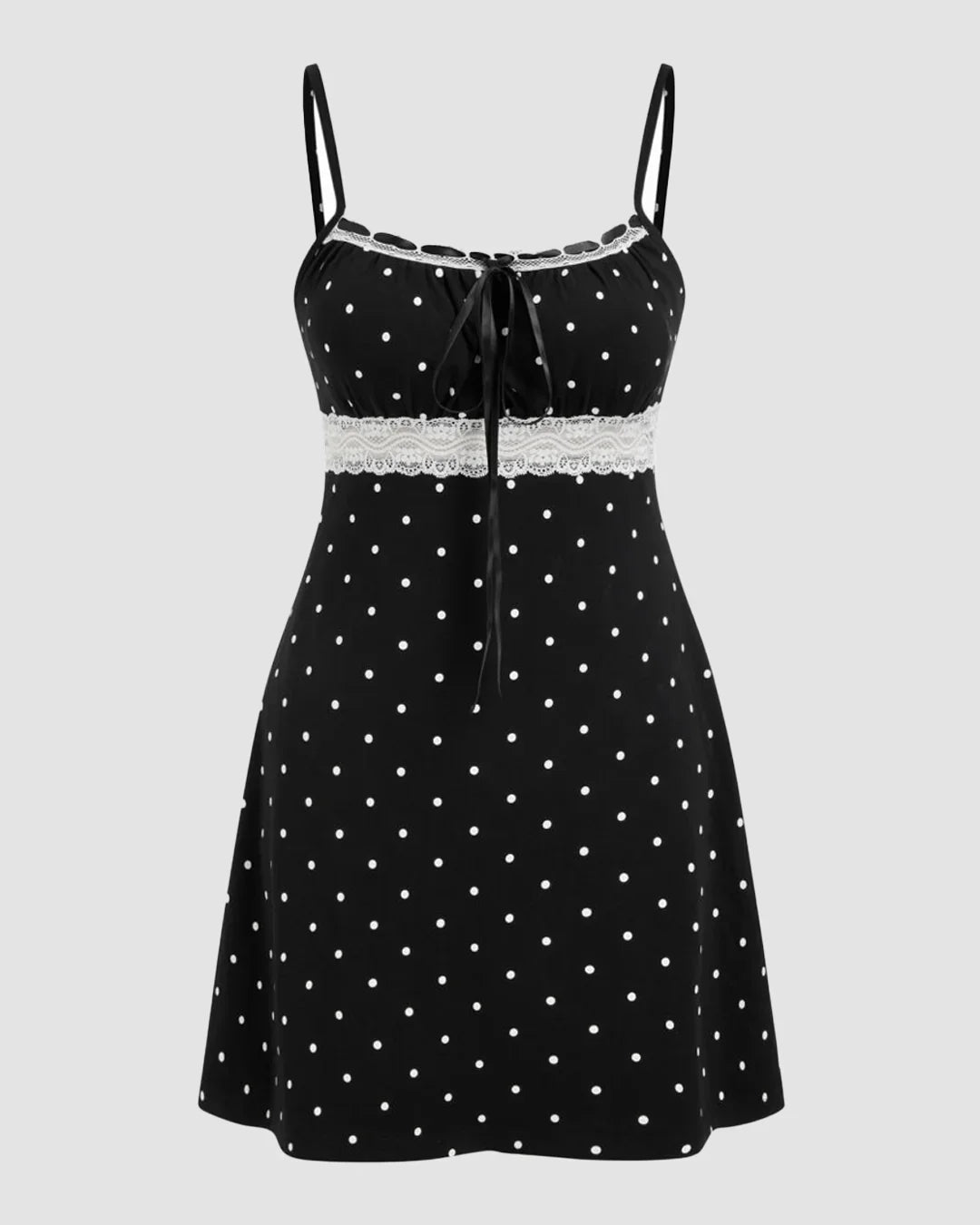 Polka Dot Square-neckline Lace Patched Mini Dress