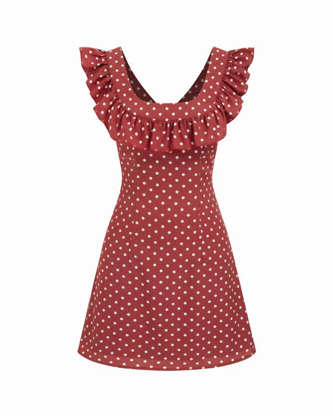 Polka Dot U-neckline Ruffled A-line Mini Dress