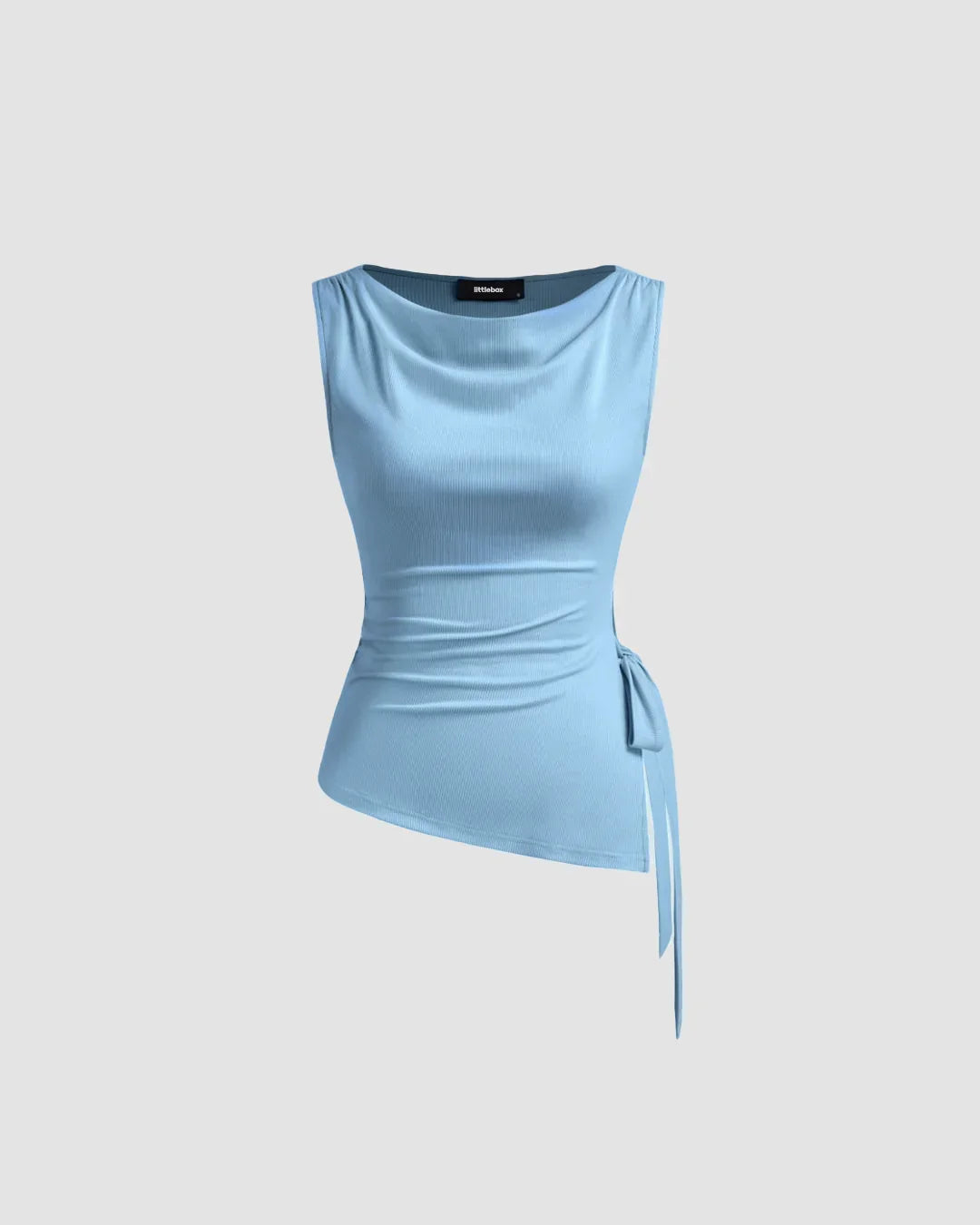 Powder Blue Sleeveless High Neck Ruched Side Top