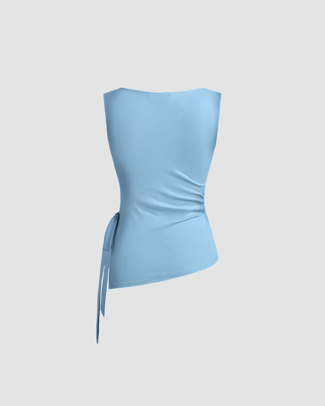 Powder Blue Sleeveless High Neck Ruched Side Top