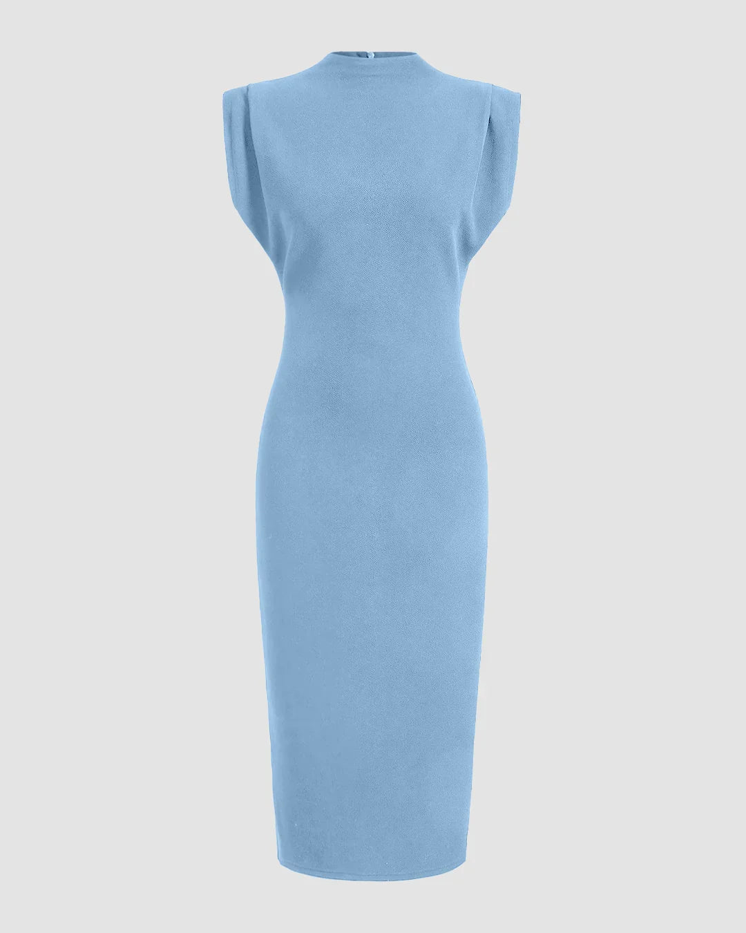 Powder Blue Structured Shoulder Bodycon Midi Dress