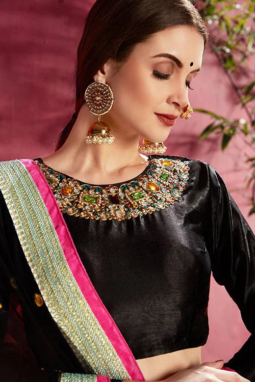 Printed Women Collection Lehenga Choli With Dupatta Black-Multi Colour