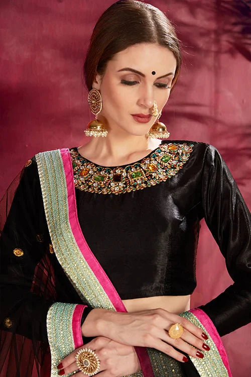 Printed Women Collection Lehenga Choli With Dupatta Black-Multi Colour