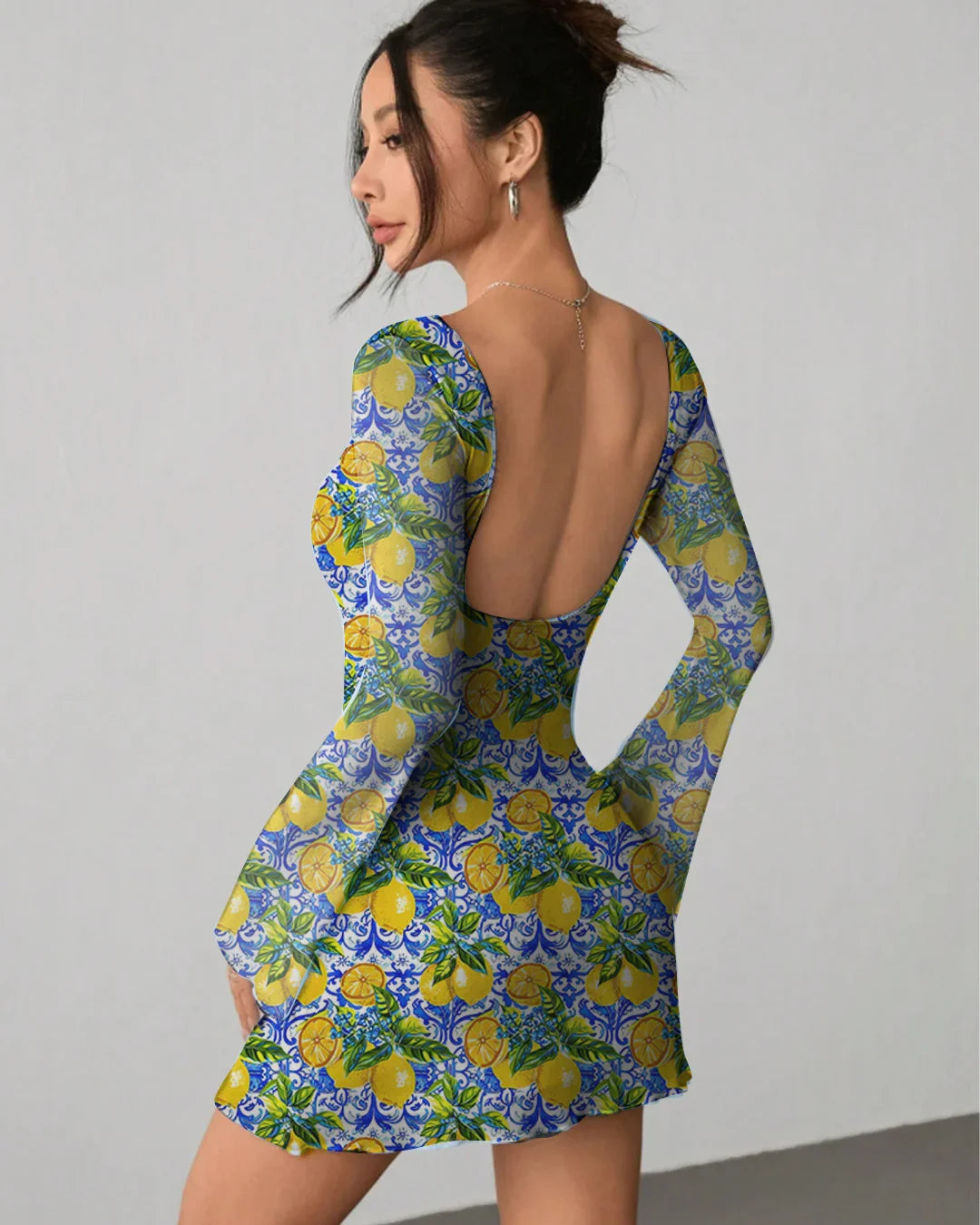 Printed Full Sleeve Bodycon Mini Dress