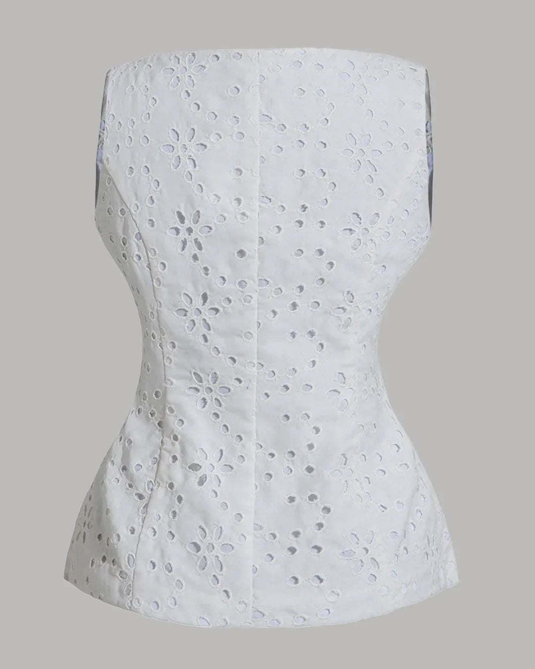 Printed Sleeveless Embroidered Eyelet Top