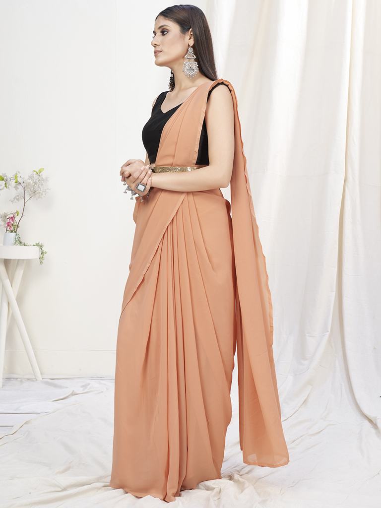 Puce Pink Pre-Stitched Blended Silk Saree