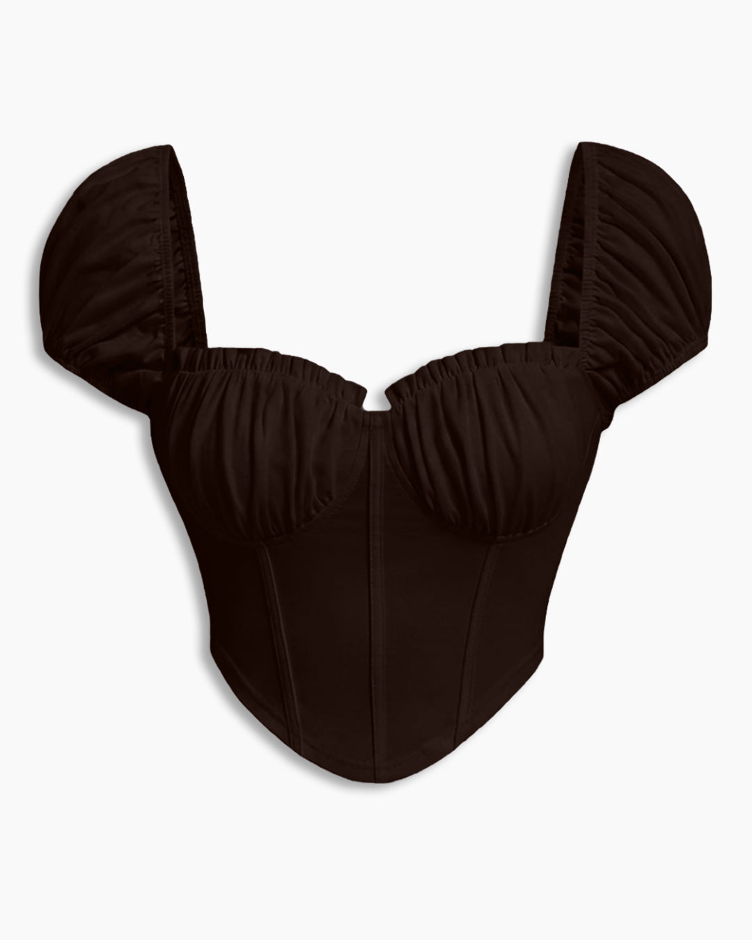 Puff Sleeve Sweetheart Neck Ruched Corset Top in Cocoa Brown