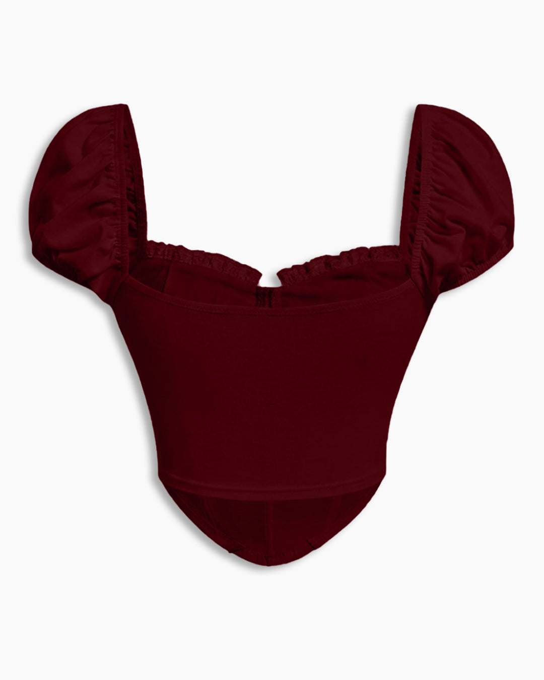 Puff Sleeve Sweetheart Neck Ruched Corset Top in Merlot